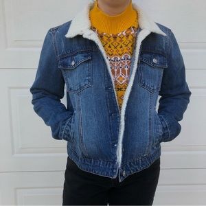 Denim Jacket with Faux Shearling Trim